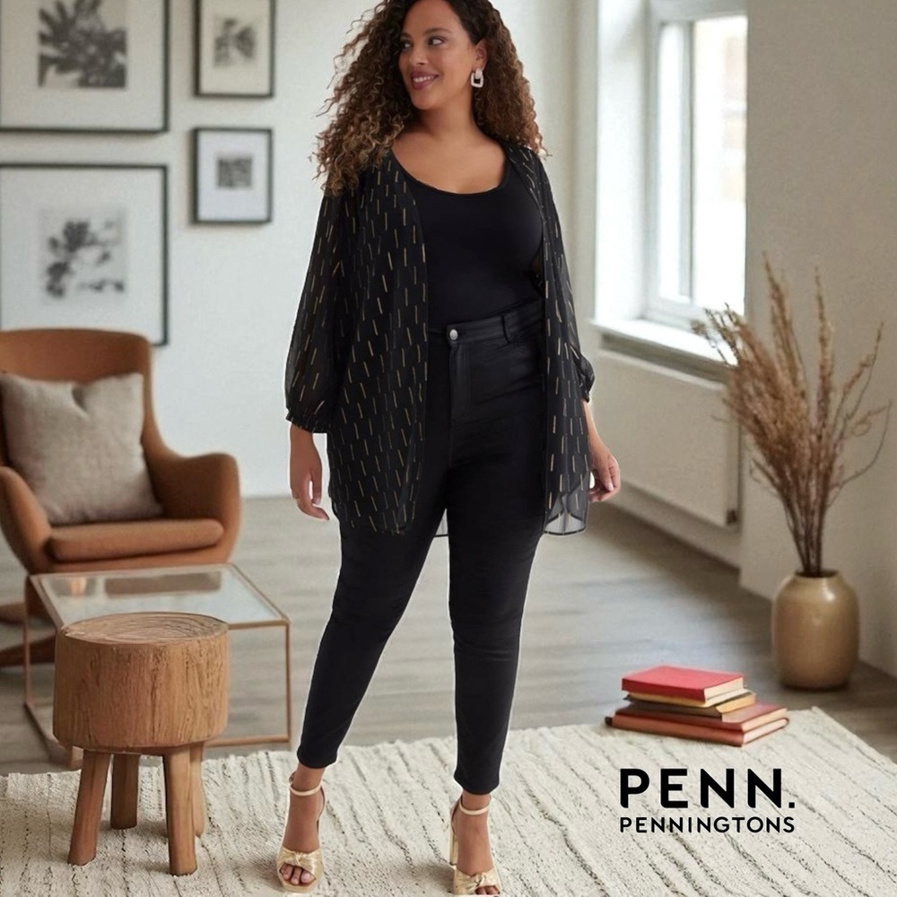 NWOT, Penningtons, Black Sheer Open Tunic Kimono, Plus Size X / 1X